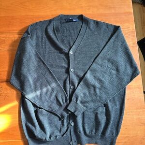 Men's 100% Merino Wool Charcoal Gray Cardigan Sweater